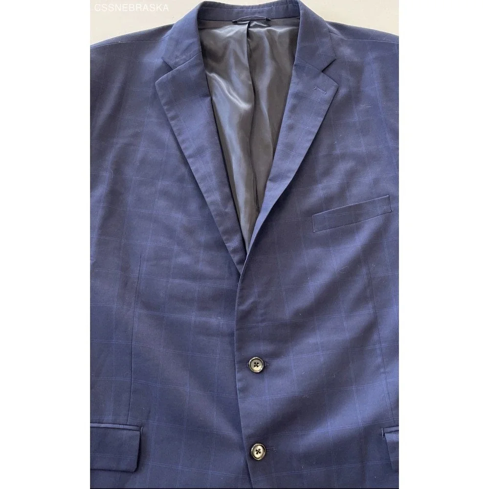 Ralph Lauren Blue Men's 100% Wool Plaid Windowpane Suit Jacket‎ - Size 54R